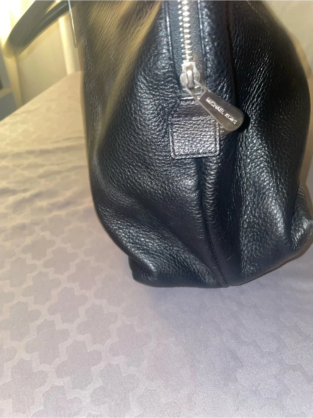 Michael Kors Hamilton XL Weekender Black Pebbled Leather Duffel Silver Hardware